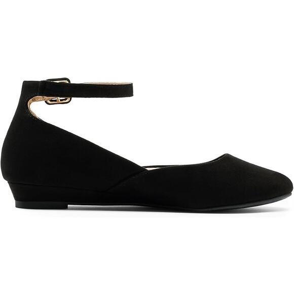 Dream Pairs Womens Size 11 Black Faux Suede Ankle Strap Ballet Flats Shoes - Picture 2 of 7